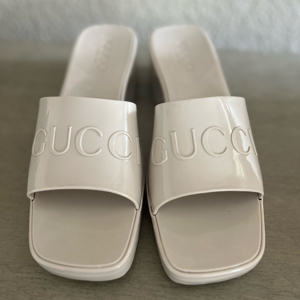 Rubber Gucci Logo Womens Platform Slide Sandals